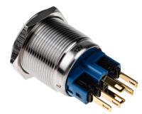 811-8483 RS PRO Illuminated Push Button Switch, Latching, Panel Mount, 22mm Cutout, SPDT, Blue LED, 12V, IP65, IP67