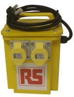 122-6705 RS PRO 3.3 kVA Intermittent 5 Mins on 15 Mins off Site Transformer, 230V ac Primary, 110 (55V Secondary, 2 x 16A O/P