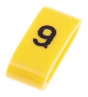 901-10487 HellermannTyton Ovalgrip Slide On Cable Markers, Black on Yellow, Pre-printed "9", 1.8 → 6.0mm Cable,