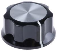 pkes120b14 TE Connectivity 33mm Black Potentiometer Knob for 6.35mm Shaft Splined, PKES120B1/4