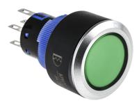 175-8229 RS PRO Illuminated Push Button Switch, Momentary, Panel Mount, 22.2mm Cutout, DPDT, Green LED, 250V ac, IP65