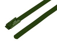743-6276 RS PRO Cable Tie, Roller Ball, 200mm x 4.6 mm, Green Polyester Coated Stainless Steel, Pk-100