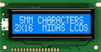 mc21605a6wk-bnmlw-v2 Midas MC21605A6WK-BNMLW-V2 Alphanumeric LCD Alphanumeric Display, 2 Rows by 16 Characters