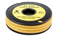 812-0903 RS PRO Slide On Cable Markers, Black on Yellow, Pre-printed "V", 3 → 4.2mm Cable