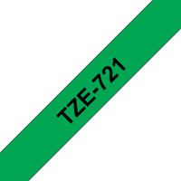 tze-721 Brother Black on Green Label Printer Tape, 8 m Length, 9 mm Width