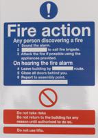 146-429 Vinyl Polyester Fire Safety Sign, Fire Action Notice With English Text Self-Adhesive