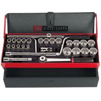 s442ep Facom 28-Piece Metric 1/2 in Standard Socket Set with Ratchet, 12 point