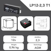 nsa-lp12-23-t1vds Landport Batteries 12V T1 Lead Acid Battery, 2.3Ah