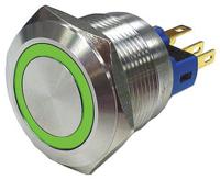 811-8493 RS PRO Illuminated Push Button Switch, Latching, Panel Mount, 22mm Cutout, SPDT, Green LED, 250V ac, IP65, IP67