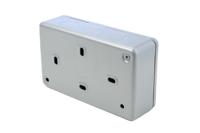 k6231-alm MK Electric 13A, BS Fixing, Active, 2 Gang RCD Socket, Steel, Surface Mount , Switched, 250 V ac, Grey