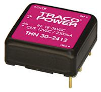 thn-30-2412 TRACOPOWER THN 30 DC-DC Converter, 12V dc/ 2.5A Output, 18 → 36 V dc Input, 30W, Through Hole, +85°C Max Temp