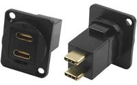 203-5583 RS PRO Straight, Panel Mount, Female to Male- Dual Port Type C IP40 Feedthrough USB Connector