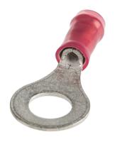 130046 TE Connectivity, PIDG Insulated Ring Terminal, M6 Stud Size, 0.26mm² to 1.65mm² Wire Size, Red