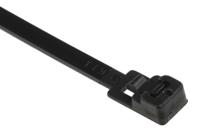 811-1808 RS PRO Cable Tie, Releasable, 200mm x 4.5 mm, Black Nylon, Pk-100