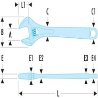 10118 Facom Adjustable Spanner, 450 mm Overall, 63mm Jaw Capacity, Metal Handle