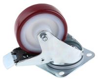 3477uar100p62-red Tente Braked Swivel Castor Wheel, 150kg Capacity, 100mm Wheel