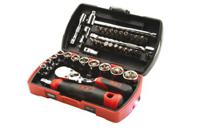 73-rc39 SAM 39-Piece Metric 1/4 in Standard Socket/Bit Set with Ratchet, 6 point; Hex Bit; Phillips Bit; Pozidriv Bit; Slotted