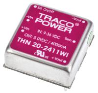 thn-20-2411wi TRACOPOWER THN 20WI DC-DC Converter, 5V dc/ 4A Output, 9 → 36 V dc Input, 20W, Through Hole, +85°C Max Temp