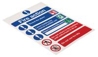 763-2033 Vinyl Fire Safety Sign, Fire Action Instructions With English Text Self-Adhesive