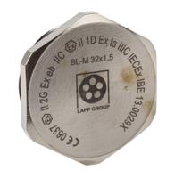 52103143 Lapp Blanking Plug, M32, Nickel Plated Brass, 39.6mm Diameter, Threaded