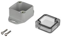 07705054-xm-050504-g-wl-7035 Bopla Euromas X Series Light Grey Polycarbonate Enclosure, IP66, IP68, IK07, Flanged, Clear Lid, 44.8 x 44.8 x 40.1mm