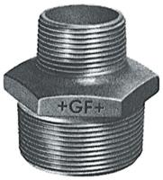 770245117 Georg Fischer Black Malleable Iron Fitting Reducer Hexagon Nipple, Male BSPT 3/8in to Male BSPT 1/4in