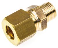 0105-10-13 Legris Brass Pipe Fitting, Straight Compression Coupler, Male R 1/4in to Female 10mm