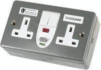 rcd08mpvn Timeguard 13A, BS 7288 Fixing, Passive, 2 Gang RCD Socket, Steel, Surface Mount , Switched No, 230 V ac, Grey, Screwed