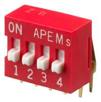 da04v APEM 4 Way Through Hole DIP Switch SPST, Raised Actuator