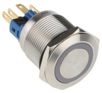 811-8496 RS PRO Illuminated Push Button Switch, Latching, Panel Mount, 22mm Cutout, SPDT, Blue LED, 24V, IP65, IP67
