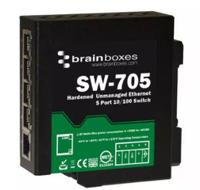 sw-705 Brainboxes DIN Rail Mount Industrial Ethernet Switch, 5 RJ45 Ports, 100Mbit/s Transmission, 5 → 30V dc