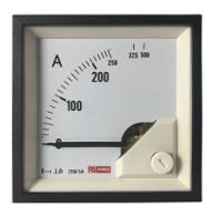 186-2446 RS PRO Analogue Panel Ammeter 10 (Input) A, 250/5 (CT) A, 500 (Scle) A AC, 68mm x 68mm, 1 % Moving Iron