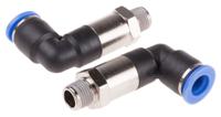 916-0776 RS PRO Elbow Threaded Adaptor, R 1/8 Male to Push In 8 mm, Threaded-to-Tube Connection Style