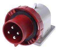 410-371 Scame IP66, IP67 Red Wall Mount 3P + E Right Angle Industrial Power Plug, Rated At 32A, 415 V