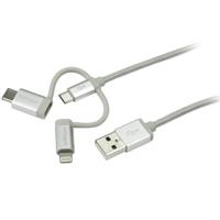 ltcub1mgr StarTech.com USB 2.0, Male USB A to Male Lightning, Micro USB B, USB C, 480Mbps, 1m