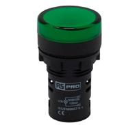 271-7483 RS PRO, Panel Mount Green LED Pilot Light, 22mm Cutout, IP65, Round, 110V ac/dc