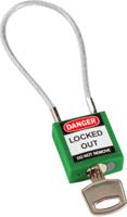 compact-cable-padlock-green-20cm-kd Brady Green 1-Lock Rugged Reinforced Nylon Body with Sheathed Steel Cable Keyed Padlocks & Safety Padlocks, 4.7mm