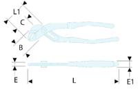 170a25 Facom Water Pump Pliers, 250 mm Overall, Bent Tip, 54mm Jaw