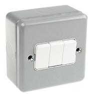 k3593-alm MK Electric Silver Metal Clad Switch, 2 Way, 3 Gang, Metalclad