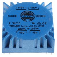 70023k Nuvotem Talema 115 V ac, 230 V ac, 2 x 15V ac Toroidal Transformer, 5VA 2 Output