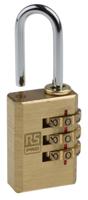781-6032 RS PRO Combination Brass Combination Padlock, 3mm Shackle, 20mm Body