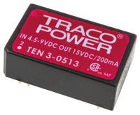 ten-3-0513 TRACOPOWER TEN 3 DC-DC Converter, 15V dc/ 200mA Output, 4.5 → 9 V dc Input, 3W, Through Hole, +85°C Max Temp