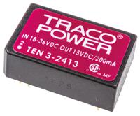 ten-3-2413 TRACOPOWER TEN 3 DC-DC Converter, 15V dc/ 200mA Output, 18 → 36 V dc Input, 3W, Through Hole, +85°C Max Temp