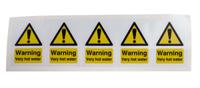 776-0954 RS PRO Black/White/Yellow Vinyl Safety Labels, Warning Very Hot Water-Text 70 mm x 50mm