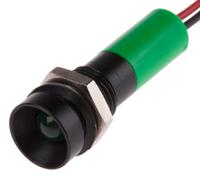 723-9491 RS PRO Green Panel Mount Indicator, 12V dc, 8mm Mounting Hole Size, Lead Wires Termination, IP67