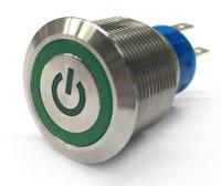 175-9678 RS PRO Illuminated Push Button Switch, Momentary, Panel Mount, 22.2mm Cutout, SPDT, Green LED, 250V ac, IP67