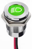 q14f5cxxg12e-097 APEM Green Car Indicator Lamp, 12V dc, 14mm Mounting Hole Size, Lead Wires Termination, IP67