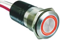 mpi002flrd12 Bulgin MPI002 Series Illuminated Push Button Switch, Momentary, Panel Mount, 19.2mm Cutout, SPST, Red LED, IP66