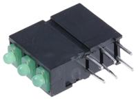 570-0100-222f Dialight 570-0100-222F, Green Right Angle PCB LED Indicator, 3 LEDs, Through Hole 2.5 V