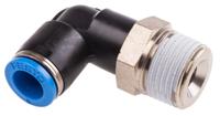 qsl-38-8 Festo QS Series Elbow Threaded Adaptor, R 3/8 Male to Push In 8 mm, Threaded-to-Tube Connection Style, 153050